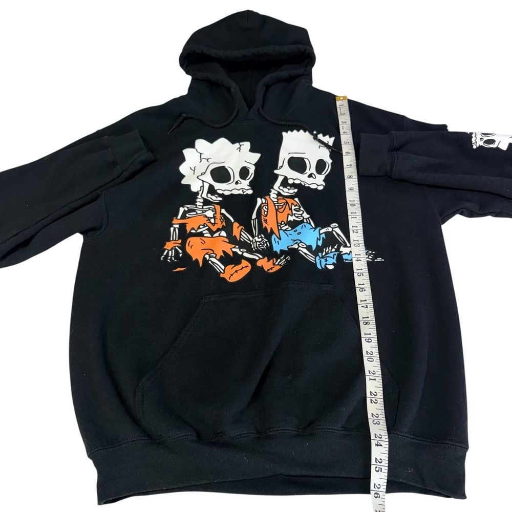 Simpsons Bart Lisa Skull Hoodie Y2K Retro Goth Cartoon Streetwear OG 90s Medium - Picture 9 of 9